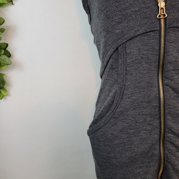 T BY ALEXANDER WANG Zip Front Ponte Tank Charcoal Grey Dress, Pockets XS X Small - Picture 6 of 16